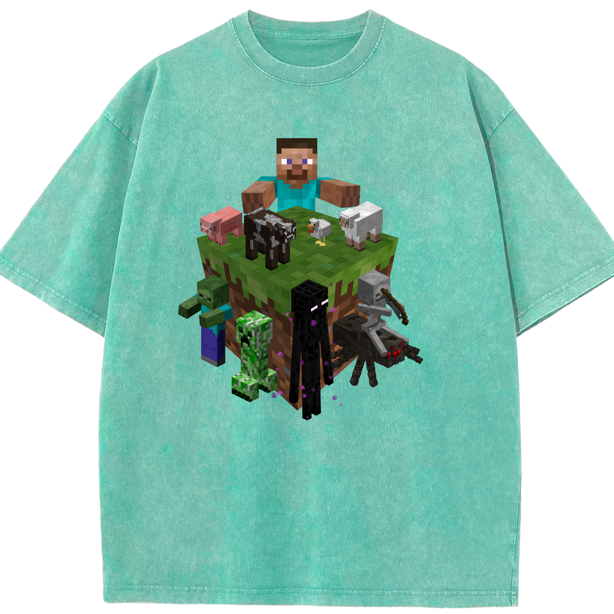 （画像用） マインクラフト ブロックの世界 Minecraft MC Block world 綿100% ヴィンテージ風 半袖Tシャツ（フロントプリント）